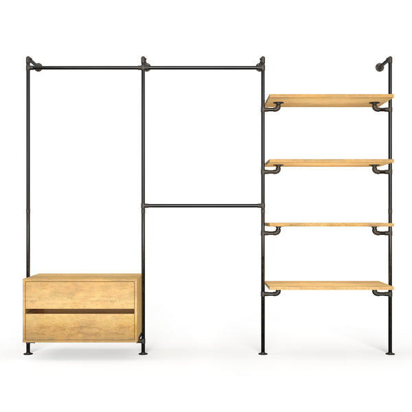 Original Walk-in 3 række med kommode - (1 hæng + 1 kommode / 2 hæng / 4 hylder)