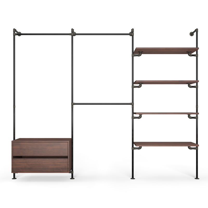 Original Walk-in 3 række med kommode - (1 hæng + 1 kommode / 2 hæng / 4 hylder)