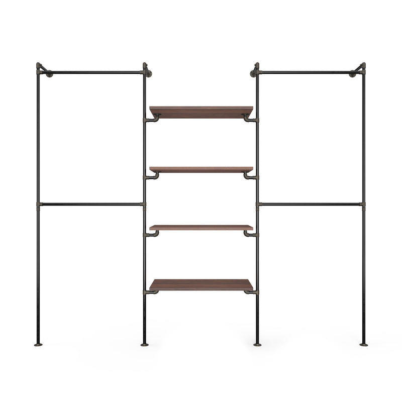 Original Walk-in 3 rækker reol system - (2 hæng / 4 hylder / 2 hæng)