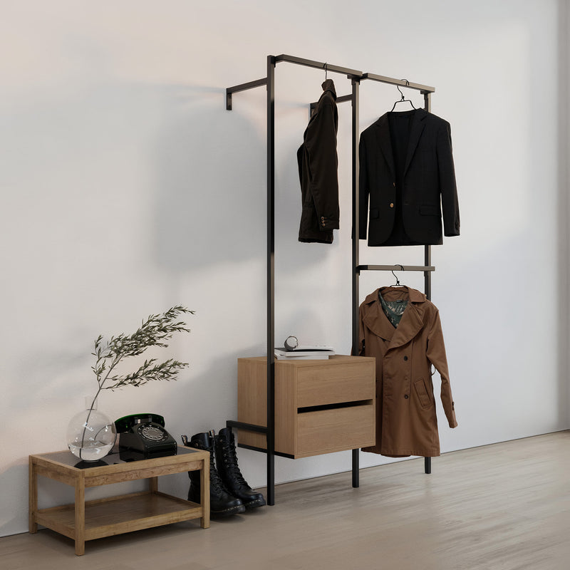 Frame Walk-In 2 rækker med kommode - (1 bøjlestænger + 1 kommode / 2 bøjlestænger)
