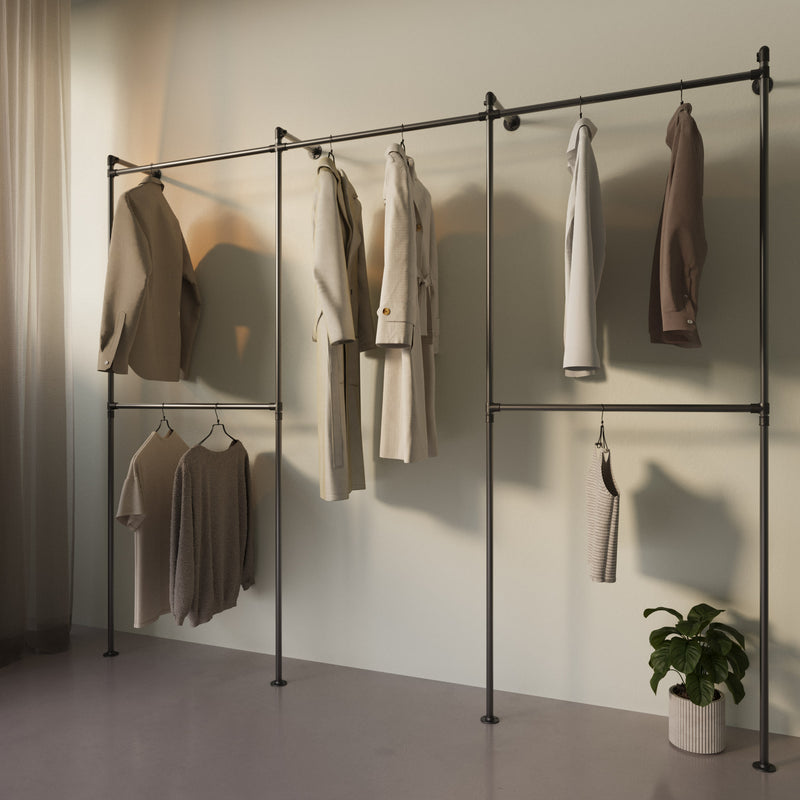 Original Walk-in 3 rækker garderobe system - (2 hæng / 1 hæng / 2 hæng)
