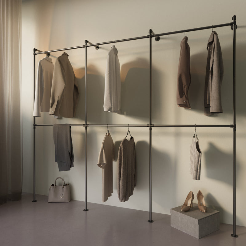Original Walk-in 3 rækker garderobe system - (2 hæng / 2 hæng / 2 hæng)