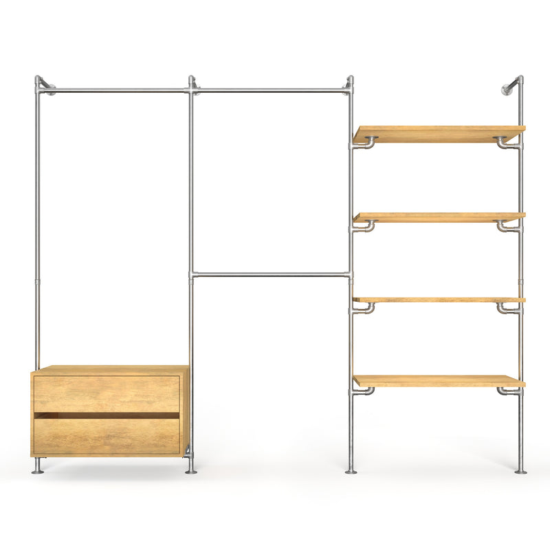 Original Walk-in 3 række med kommode - (1 hæng + 1 kommode / 2 hæng / 4 hylder)