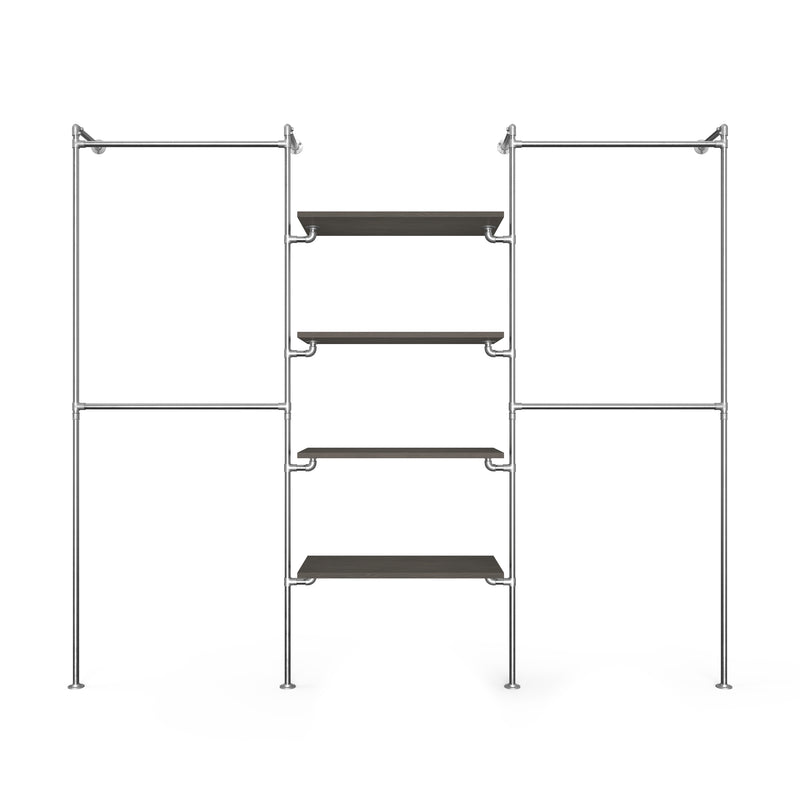 Original Walk-in 3 rækker reol system - (2 hæng / 4 hylder / 2 hæng)