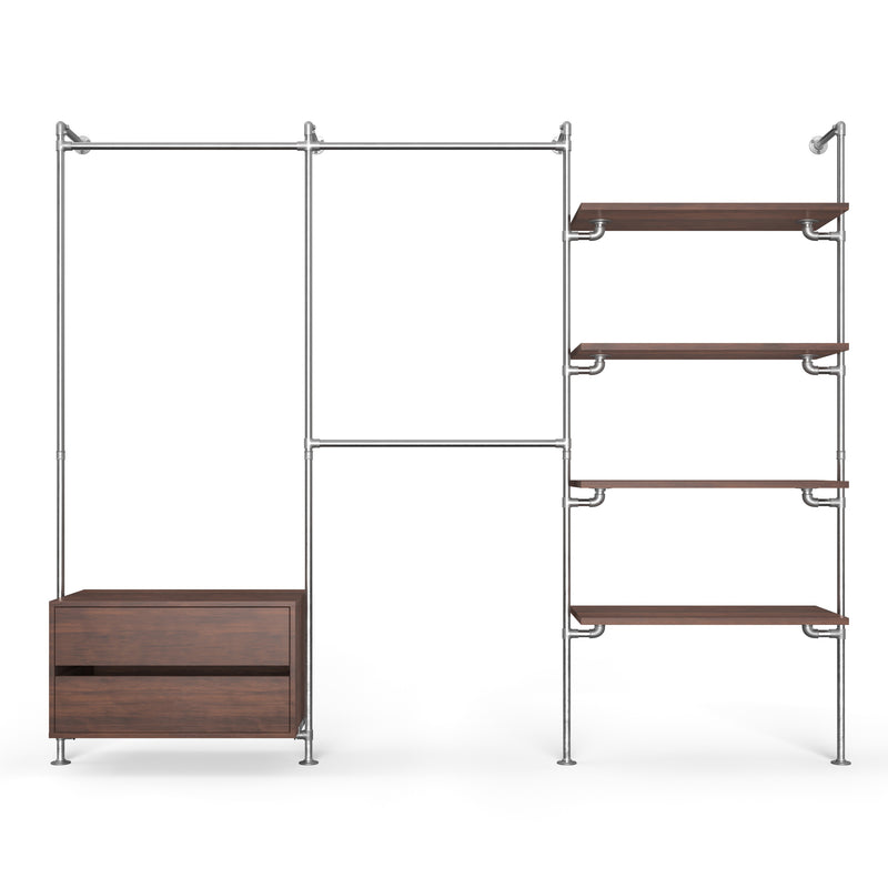 Original Walk-in 3 række med kommode - (1 hæng + 1 kommode / 2 hæng / 4 hylder)